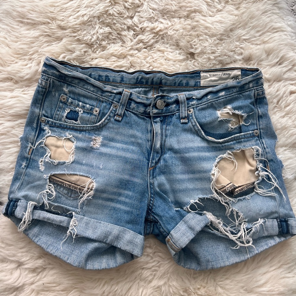 Rag & Bone Distressed Denim Cuffed Hem Short Shorts